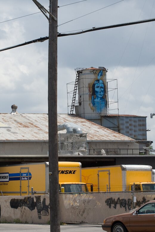 Big Chief Indian graffiti painted on Sunshine Laundry building in Downtown San Antonio Texas