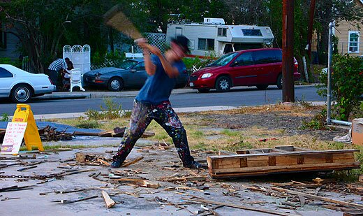 Raul hard at work while the neighborhood watches.